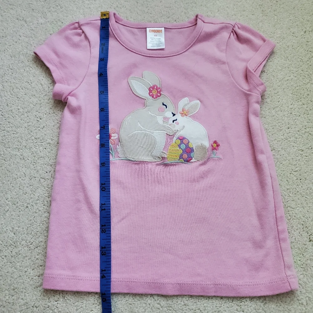 Gymboree Girls Easter Bunny Rabbit Applique Pink Short Sleeve Shirt Top sz4T